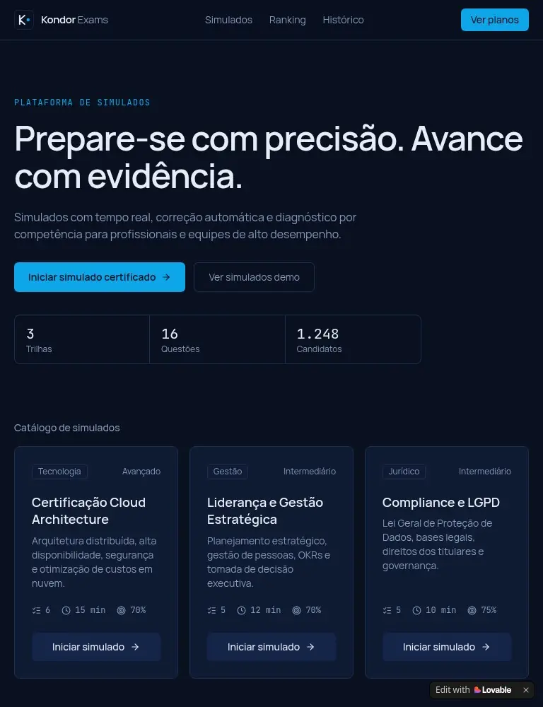 Detalhe 4 do projeto Kondor Exams