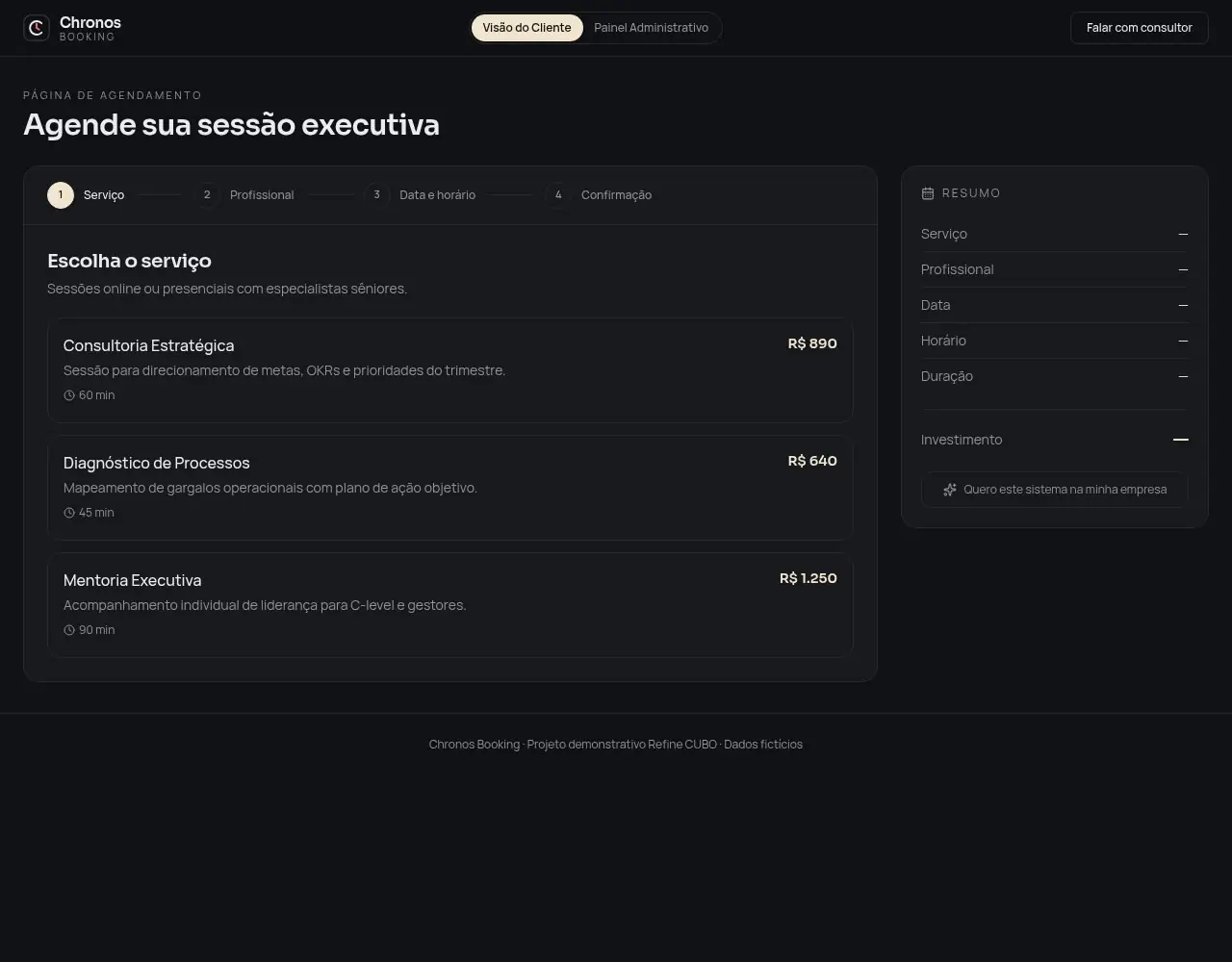 Tela do projeto Chronos Booking
