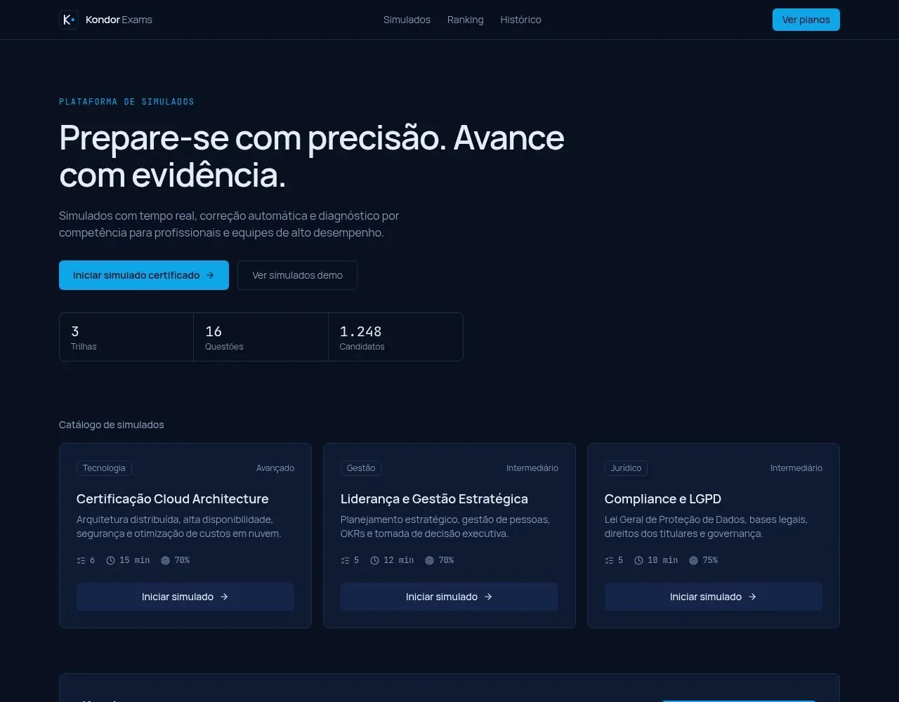 Tela do projeto Kondor Exams