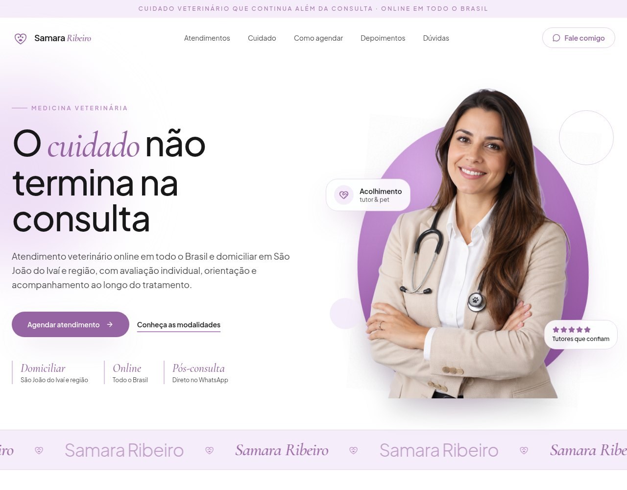 Tela do projeto Dra Samara Ribeiro